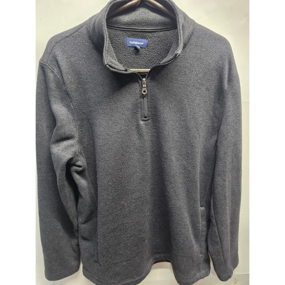 Croft & Barrow Mens Quarter Zip Pullover Sweater Charcoal Gray Medium Pockets